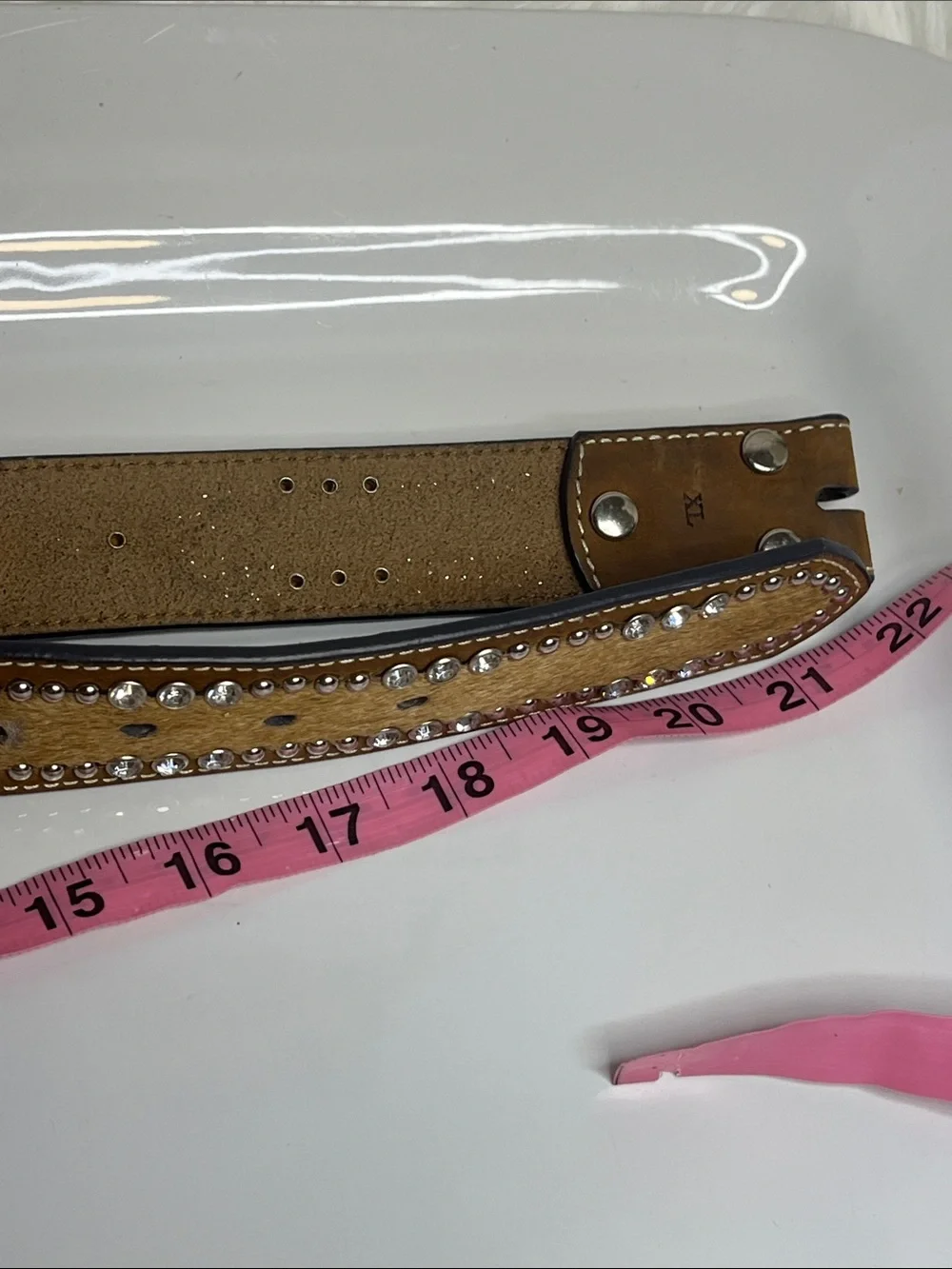 Nocona Tan Leather Belt with Crystal Starburst Accents